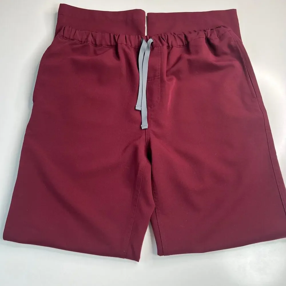FIGS Pisco Basic Scrub Pants Burgundy Pull-on Elastic-Waist Straight Leg Size M